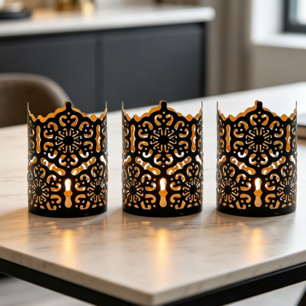 Black Open Grid Metal Candle Holder—Versatile For Indoor And Outdoor Use